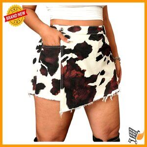 Plus Size Denim Skorts High Waisted Raw Hem Wrap Skirt Shorts Y2K